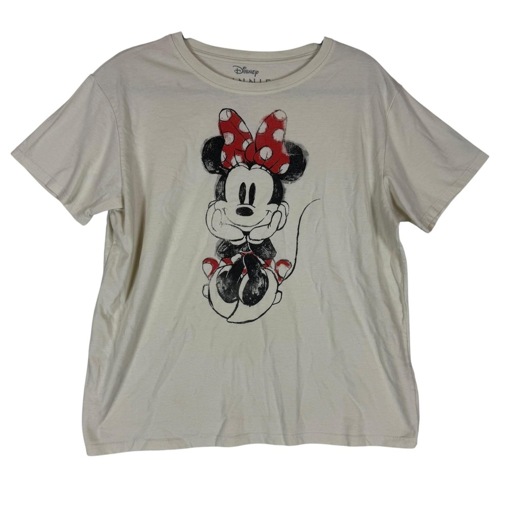 Disney Minnie Mouse Shirt Womens Large White Graphic Crewneck Tee Short Sleeve
